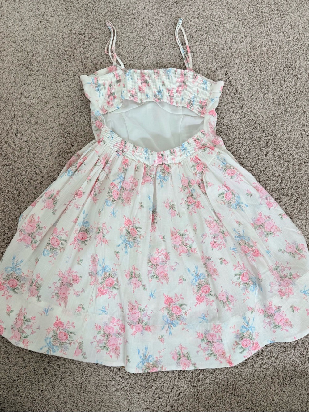 Altar'd State White Floral Spaghetti-Strap Mini Dress with Pink and Blue - Picture 2 of 3
